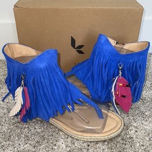 NIB KOOLABURRA WOMEN'S ENEZ FRINGE ESPADRILLES SANDALS MARINE US 5